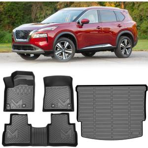 TPE Automotive Floor Mats & Cargo Liner Custom for 2021-2025 Nissan Rogue (Not for Sport), All Weather Cover Protection Waterproof Black Floor Liner Front & Rear Row Full Set Car Mats, 4PCS