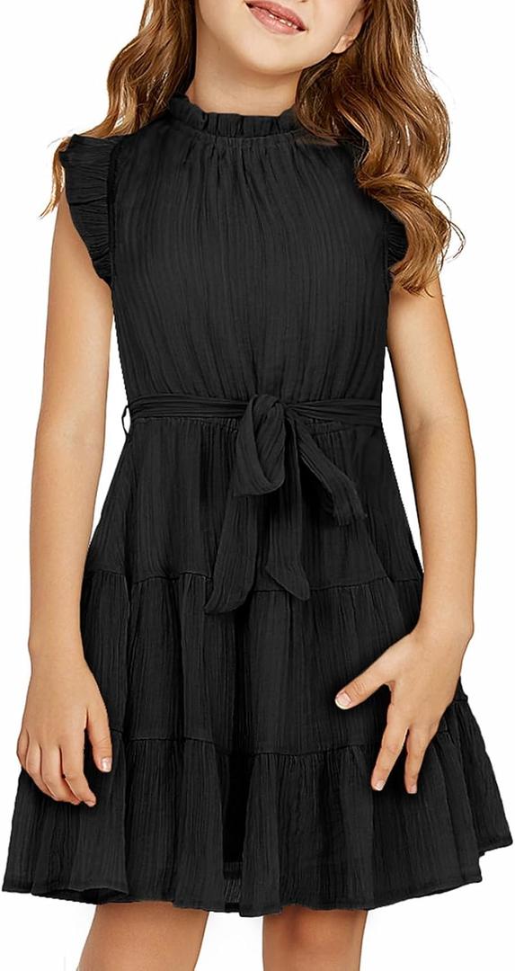 blibean Tween Girls Elegant Dresses Kids Summer Ruffle Sleeve Dress Size 8-9 Years Old