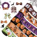 YAMA Halloween Ribbon Wired Web Ghost Pumpkin Witch Legs Hat Printed 2.5 Inch Ribbon for Crafts Wreath Bow Wrapping Party Decoration 6 Rolls Total 30 Yard (90 Feet)