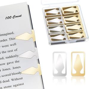 100 Count Tin Mixed Metals Book Line Markers Arrow Bookmarks and Page Markers in Gold and Silver for Reading Teachers Students Book Lovers School and Work