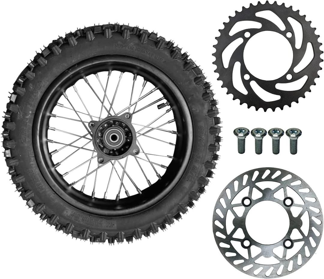 12" Rear Rim Wheel Disk Brake 80/100-12 Tire Tube Apollo SSR 50cc 125cc XR CRF Dirt Pit Bike Tao Kayo TSD 110 TD 125 15mm Axle With Brake Rotor and 428 41T Sprocket (12 inch)