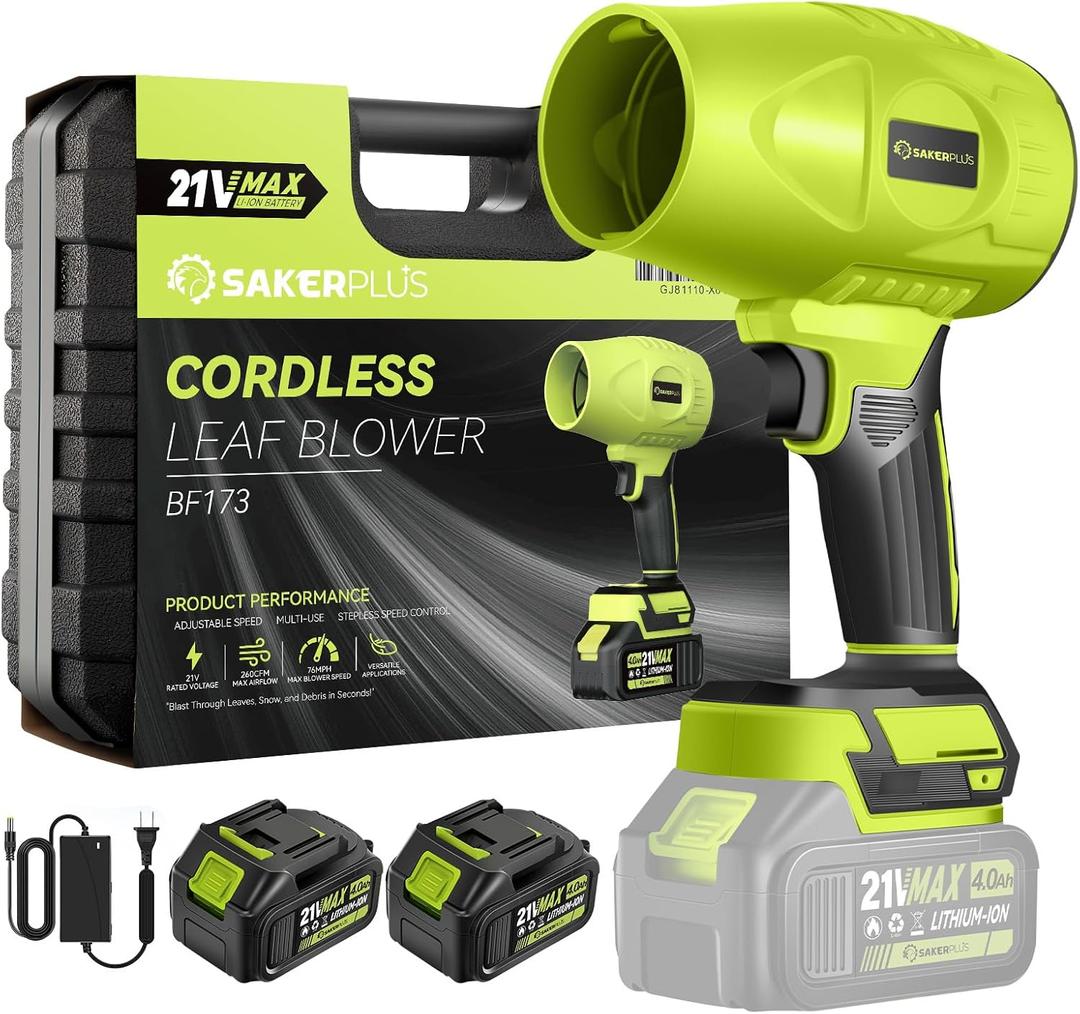 Sakerplus Cordless Leaf Blower, Portable Dust Cleaner Cordless, Handheld Blower, Hand Blowers for Lawn Care, Patio Cleaning, 4.0Ah Battery, Charger Included (2 Battery with Storage Case)
