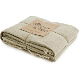 HOMBYS 88"x92" 100% Pure Linen Oversized King Blanket-Soft Linen Reversible Throw Blanket in Natural Color Bed Blanket (Flax Color, 88"x92")