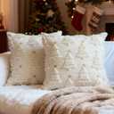 Christmas Pillow Covers 18x18 Set of 2,Christmas Decorations Winter Throw Pillow Covers Home Decor (Beige)