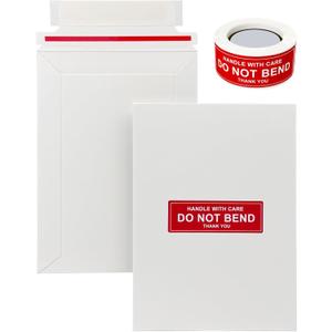 100 Pack 5x6.95" Rigid Mailers Cardboard Envelopes, 400GSM Photo Mailers Shipping Envelope with "DO NOT BEND" Labels, Small Stay Flat Self Seal Document Envelope for Trading Cards- White
