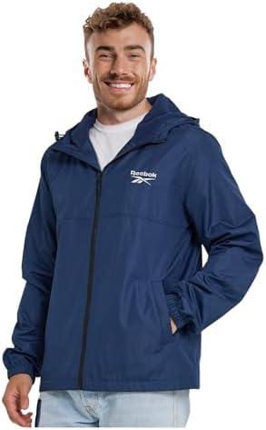 Reebok Rain Jacket Men with Hood, Windbreaker Men Lightweight Waterproof Jacket XXL
