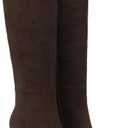 Burgundy Knee High Boots for Women Square Toe Chunky Heeled Boots Fall Dress Elastic Tall Boots with Zipper (8.5, Chocolate-Brown)