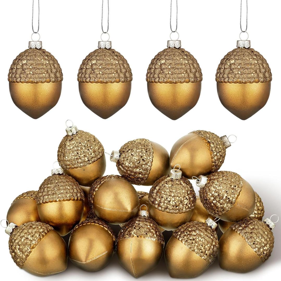 Lyrow 24 Pcs Christmas Acorn Ornaments Artificial Acorn Decor Small Hanging Ornament for Christmas Tree DIY Crafts Plastic Farmhouse Mini Fake Deco for Crafts Xmas Winter Party Decorations (Bronze)