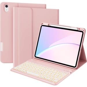 kenke Keyboard Case for iPad Air 11-inch (M4 2026/M3 2025/M2 2024) & Air 5th/4th Gen 10.9 inch, 7 Colors Backlit Detachable, Slim Folio Bluetooth Keyboard Cover with Pencil Holder, Pink