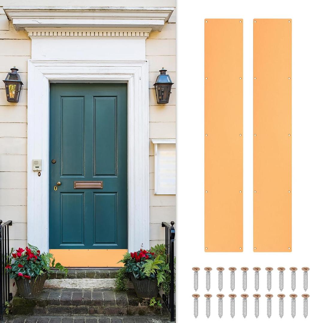 uxcell 2pcs Door Kick Plate, 6 x 34 Inches Anodized Aluminum Kick Plate Door Plate, 1.5mm (1/16 Inch) Thickness, for Exterior Front Door or Back Door, Copper Gold