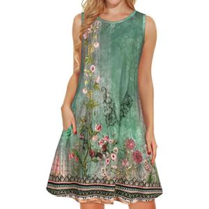 elescat Women's Summer Dresses 2026 Beach Casual Sleeveless Floral Print Tank Loose Sundress with Pocket (Green Flroal)
