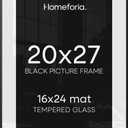 Homeforia 20x27 Black Picture Frame, High-End Metal, 16x24 Mat, Glass