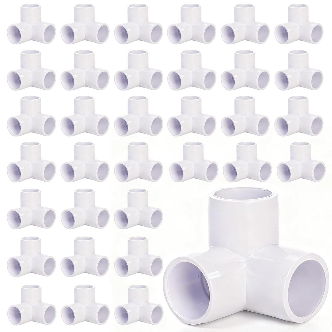 32 Pack 1/2 Inch 3 Way PVC Pipe Fittings, Furniture Grade Elbow Pipe Connectors, Heavy Duty DIY Shelf Garden Support Structure Storage Frame for Building, Greenhouse Shed Pipe, White