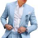 Boys Linen Suits Casual 2 Piece Summer Beach Wedding Tuxedo Suit for Boy Ring Bearer Outfit 12 Y Sky Blue