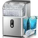 Kismile Nugget Ice Maker Countertop, 35 lbs/Day, Stainless Steel | Portable Sonic Ice Maker & Pebble Ice Machine, First Ice in 7 Mins, 43 dB Quiet, One-Touch Self-Cleaning for Home & Office