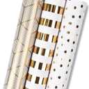 MAYPLUSS Birthday Wrapping Paper Roll - Mini Roll - 17 inch x 120 inch Per roll - White & Gold Foil Design (42.3 sq.ft.ttl)