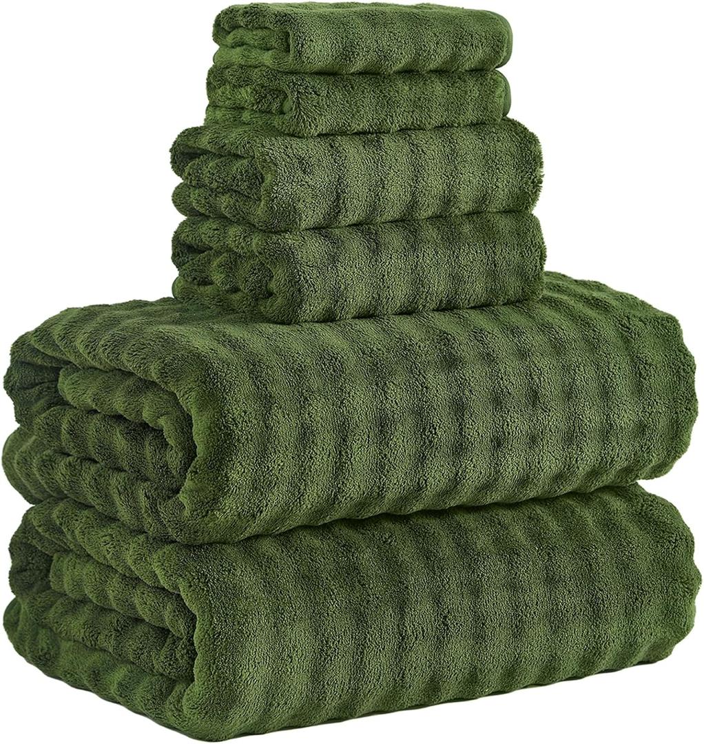 KBY Bath Towels Set 6 Piece 40x80 Inches, 2 Extra Large Bath Sheets, 2 Hand Towels, 2 Washcloths, Highly Absorbent, Quick Dry Microfiber, Ultra Soft Towel Set for Bathroom, Spa, Gym, Hotel (Olive Green)