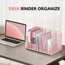 SUPEASY Binder Organizer, Magazine File Holder with 5 Vertical Compartments Rack, Metal Desk File Organizer & Binder Holders, Magazine Organizers for Office Desktop, Home, School, Classroom (Pink)