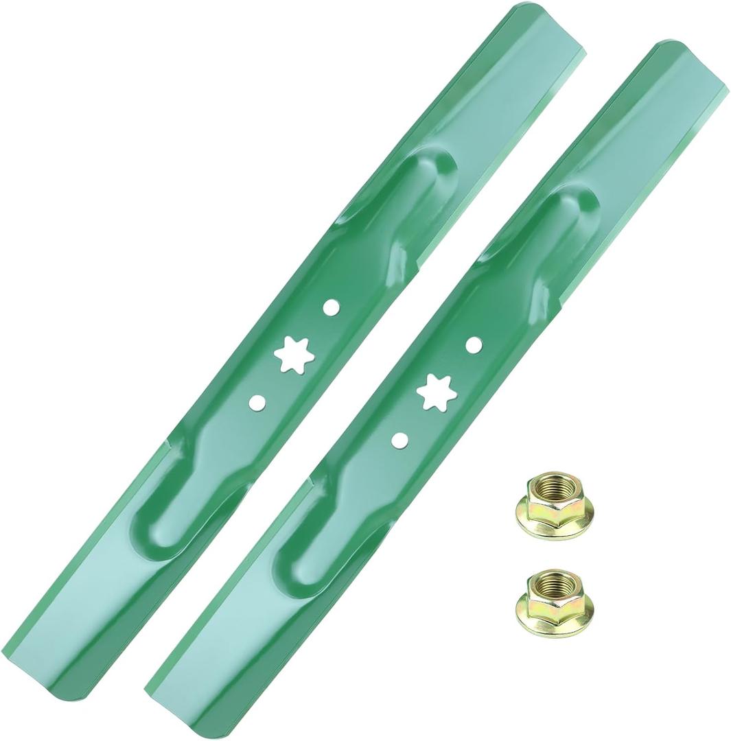 942-04308 Lawn Mower Blades with 712-0417A Hex Flange Nuts for Cub Cadet XT1 LT42 Craftsman T110 LT2000 Tractors Replaces Cub Cadet 42 inch Mower Blades 942-04308A 942-04312(6 Point Star)