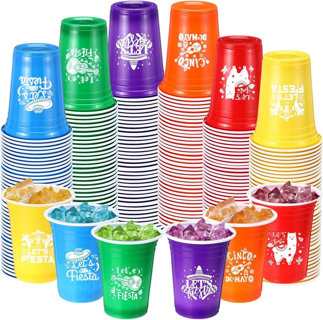Ziliny 120 Pack Mexican Party Decorations Fiesta Cups Taco Supplies 12 oz Disposable Plastic Cups for Taco Mexican Theme Birthday Wedding Party Decorations
