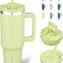 BJPKPK Tumbler With Handle 40 oz Stainless Steel Insulated Tumbler With Lid And Straw For Water Or Ice Coffee, Macaron Green