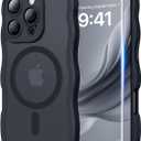 3 in 1 Magnetic for iPhone 16 Pro Max Case, Cute Wavy [Full Camera Protection] [Fit for MagSafe] 1X Screen Protector+1X Wrist Strap, Anti-Slip Women Girly Case for iPhone 16 Pro Max 6.9", Space Black