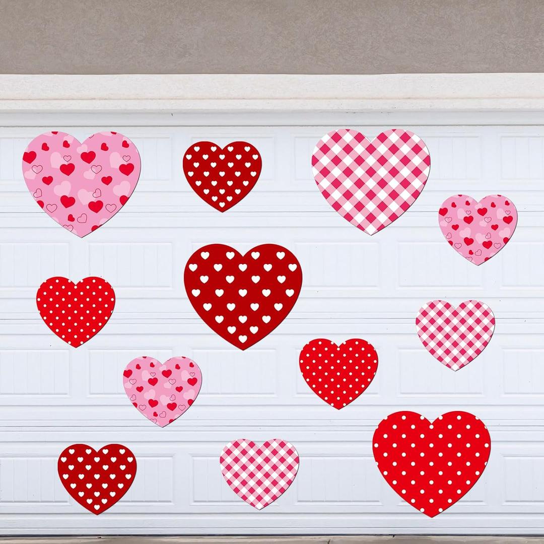 Relaxweex 12 Pcs 12 Inch 8 Inch Valentine's Day Garage Door Magnets Magnetic Heart Garage Door Decor Valentines Car Magnet Sticker Decorations for Refrigerator Decor(Classic)