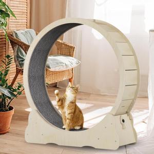 Cat Exercise Wheel for Indoor Cats, Cat Running Wheel with TPE Silent Roller, Cat Treadmill Wheel, Cat Rotating Wheel Weight Loss Device with Replaceable Pads, Nature Wood