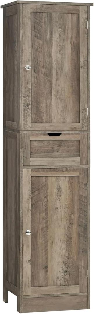 Iwell 67" Tall Storage Cabinet, Narrow Storage Cabinet with Drawer & Adjustable Shelves, Bathroom Cabinet, Floor Cabinet for Living Room, Home Office, Rustic Oak