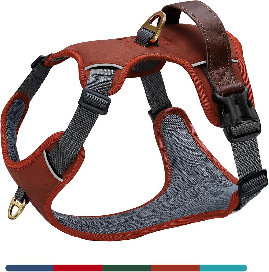 No Pull Dog Harness Medium Sized Dog,Stylish PU Leather Vest with Easy Control Handle,No Choke Front Clip with 2 Metal Leash Clips,Reflective & Adjustable for Walking,Brown,Chest 22-29"