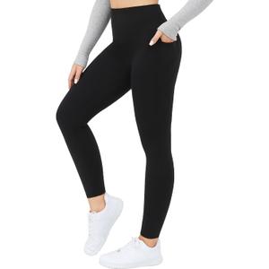 Thermal Leggings for Women Warm Winter Butt Lifting High Waisted Tummy Control Tights with Pockets (M)