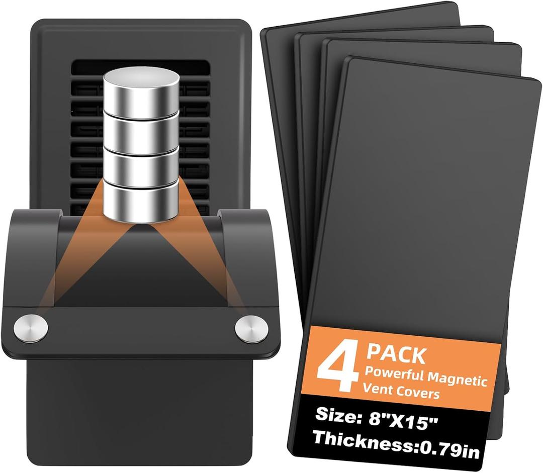 4 Pack Powerful Magnetic Vent Covers - 8" X 15" Vent Covers for Home Floor Strong Magnets Never Fall Off Air Vent Covers for Floor, Wall, or Ceiling Vents, RV, Home HVAC, Vent Not Included,Black