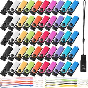 50 Pack 256MB USB 2.0 Flash Drives Bulk with Lanyards Portable USB Thumb Drives Swivel with LED Light Swivel Flash Drive for Office School Data Storage Backup
