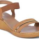 BATA Womens Sandals, Open Toe Dressy Wedges heels sandals, Adjustable Slip on Elastic Ankle Strap Fit, Stylish Heeled for Office, Party, Weddings & All-Day Wear (6, Beige)