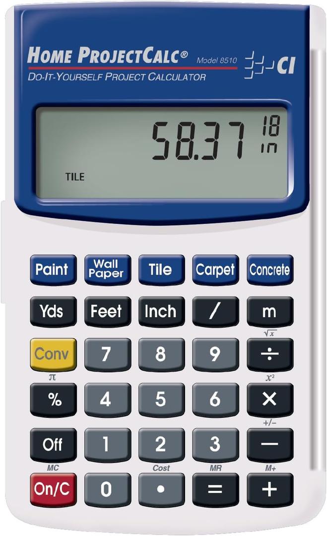 Calculated Industries 8510 Home ProjectCalc Do-It-Yourselfers Feet-Inch-Fraction Project Calculator | Dedicated Keys for Estimating Material Quantities and Costs for Home Handymen and DIYs , White Small