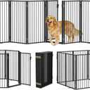 Metal Freestanding Dog Gates with Door for Outdoor Indoor,160'' Extra Wide 36'' Tall Free Standing Dog Gate for Doorways,Large Openings,Deck,Yard,Porch,Foldable Pet Fence(Black,8 Panels)