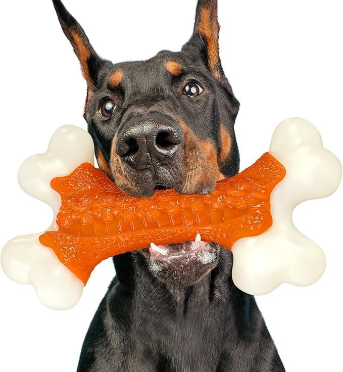 Tough Dog Toys, Toys for Aggressive Chewers Large Breed, Chew Dogs, Bone Toy Nylon Dogs Almost Indestructible, Orange  (1 Pack)