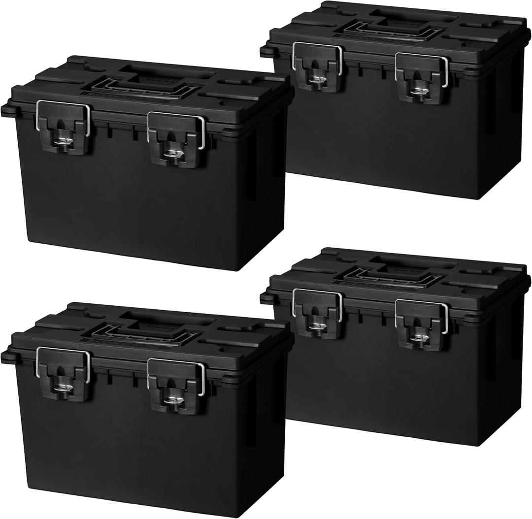 Sheffield 12764 XL Storage Bins With Lids, 4-Pack Stackable Storage Bins, Made in USA, Lockable and Water-Resistant Containers with Lids, Plastic Containers for Home, Classroom, and Dorm