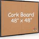 Extra Large Cork Bulletin Board 48" X 48", Foldable Notice Pin Board for Wall, Black Wood Framed 4'x4' Corkboard, Wall Mounted Noticeboard with 32 Push Pins for School, Home & Office