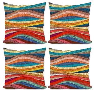 Likjad Colorful pillow covers set of 4,mid century modern decor throw pillow covers 18x18,boho pillow covers,Bohemian Print pillow covers,rainbow pillowcase,Bohemia decorate for livingroom bedroom