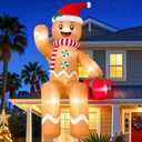 GUDELAK 10FT Christmas Inflatable Outdoor Decoration, Sitting Waving Gingerbread Inflatables Outdoor Decorations with Built-in LEDs, Gingerbread Blow Up Yard Decorations for Xmas Party Holiday Decor