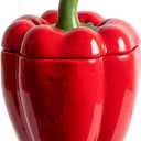 Bell Pepper Food Storage Jar, Red Ceramic Cookie Jar with Lid, Unique Decorative Candy Container Jar, Kitchen Canister Decorations for Home Kitchen Special Housewarming Gift