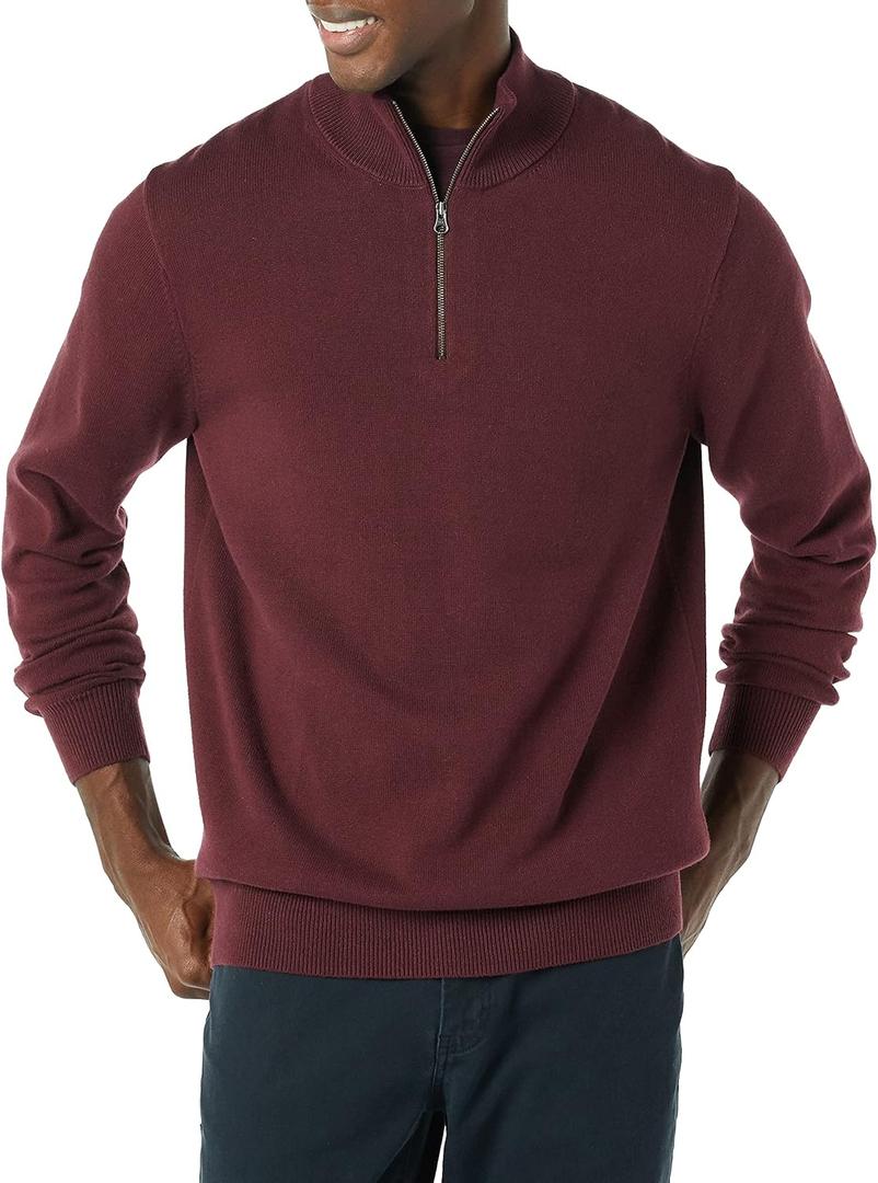 Amazon Essentials Men's 100% Cotton Quarter-Zip Sweater (XX-Large, Burgundy)