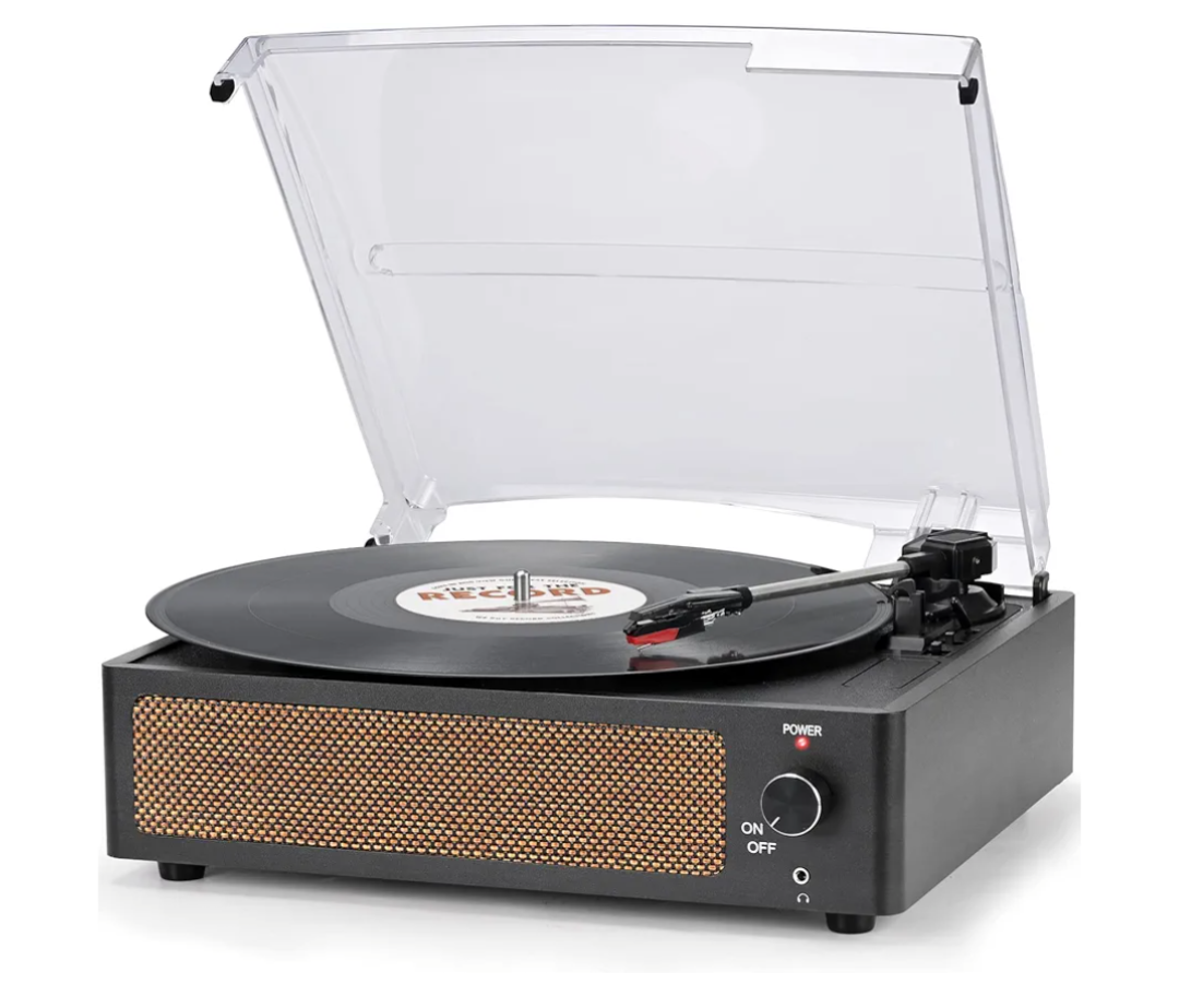 Vinyl Record Player with Speakers Vintage Turntable for Vinyls Records Belt-Driven Turn Table Support 3-Speed, Wireless Playback, Headphone, AUX-in, RCA Line LP Phonograph for Sound Enjoyment (Black)