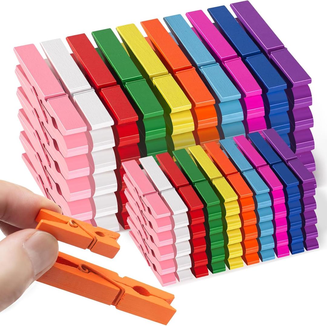 100 PCS Colored Clothes Pins Wooden, 50PCS 2.9 Inch Colored Clothespins for Crafts and 50PCS 1.3 Inch Small Clothing Pins for Hanging Classroom, Wooden Clothespins for Clip Pictures Photos Decorative