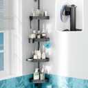 UNEEDE 60in Corner Shower Caddy Pole for Bathroom Bathtub,4 Tier Adjustable Height Acrylic Storage Shelves, Floor Standing Bath Rack for Bathroom, Large Capacity Easy Installation Shower Organizer