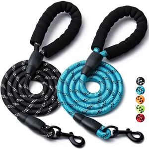 2 Pack Dog Leash, 5FT Heavy Duty Nylon Rope Pet Leashes with Comfortable Padded Handle, Reflective Dog Leashes for Small Medium and Large Dogs (5FT-1/2,Black/Blue)