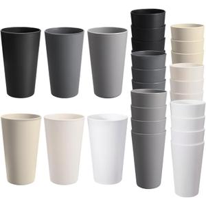 24 Pcs Unbreakable Plastic Cups Set, 20 oz Reusable Plastic Cups, Stackable Water Tumblers, Drinking Cup for Kitchen, Outdoor, BPA-free, Dishwasher Refrigerator and Microwave Safe (20 oz, 6 Colors) (6-Gray Multicolor)