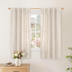 BGment Linen Curtains 63 Inch Length for Living Room, Rod Pocket Rustic Country Window Drapes Light Filtering for Farmhouse Bedroom Decorative, 2 Panels Set, 34 Inch Wide Each Panel