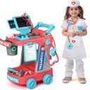 Liberry Doctor Kit for Toddlers Ages 2 3 4 5, Pretend Kids Doctor Playset with Cart, Costume and Stethoscope, Role Play Medical Toys Birthday Gift for Girls Boys (Red)